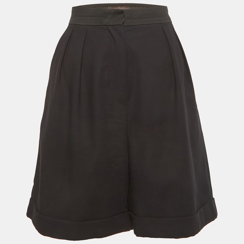 Max Mara Black Cotton Pleated Shorts M
